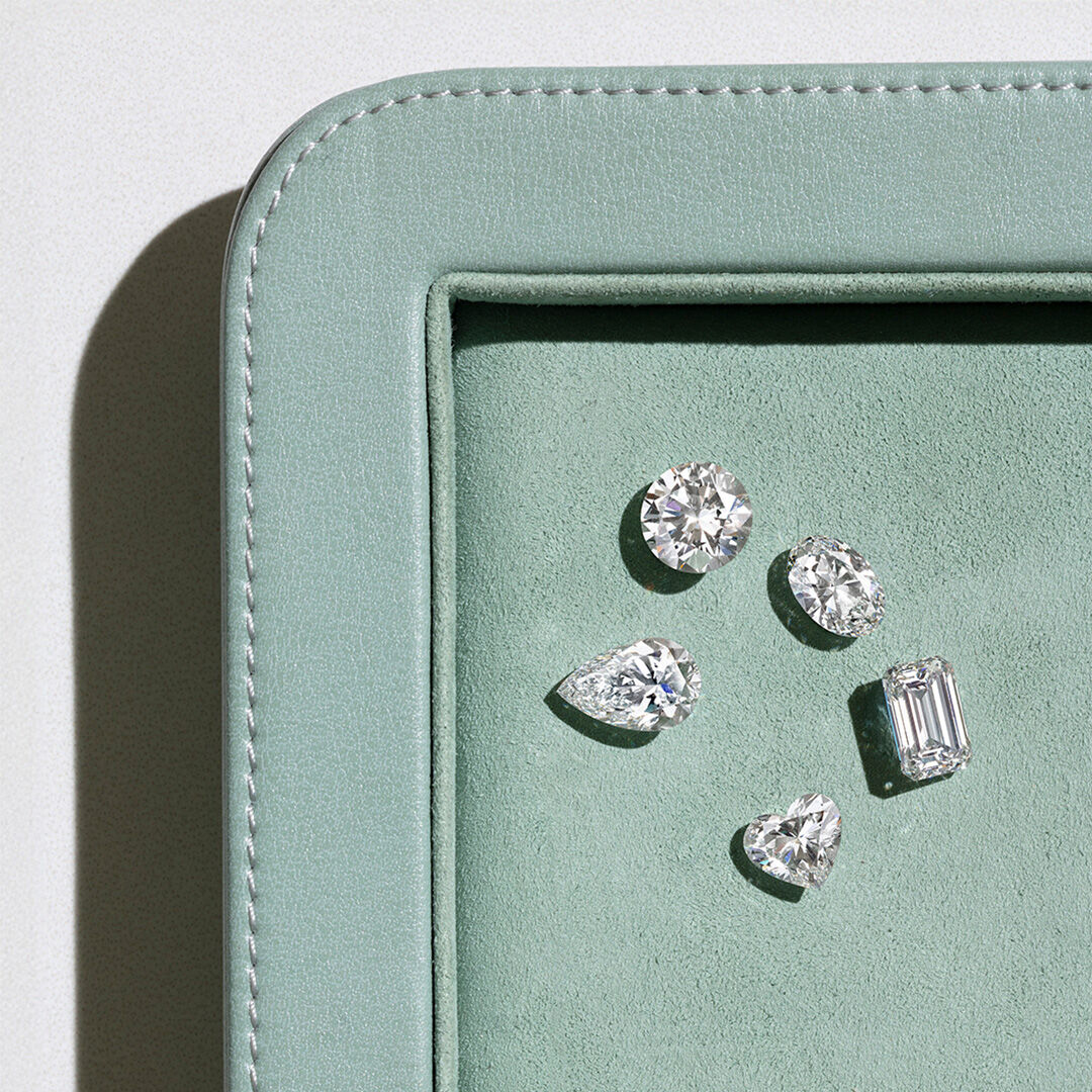 A Guide to Diamond Cuts and Shapes - image shows loose Graff diamond of different cuts and shapes