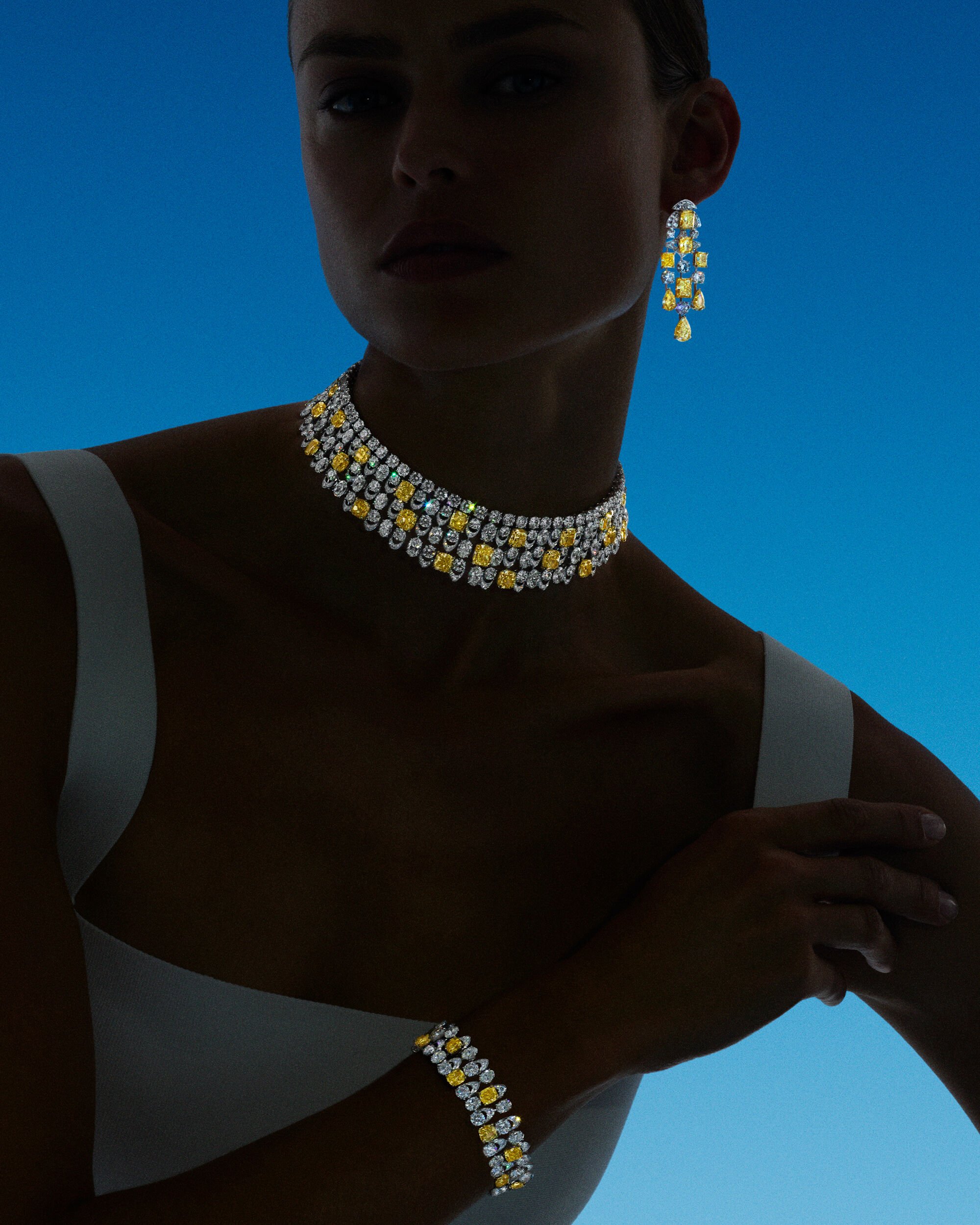 Model wears yellow diamond high jewellery