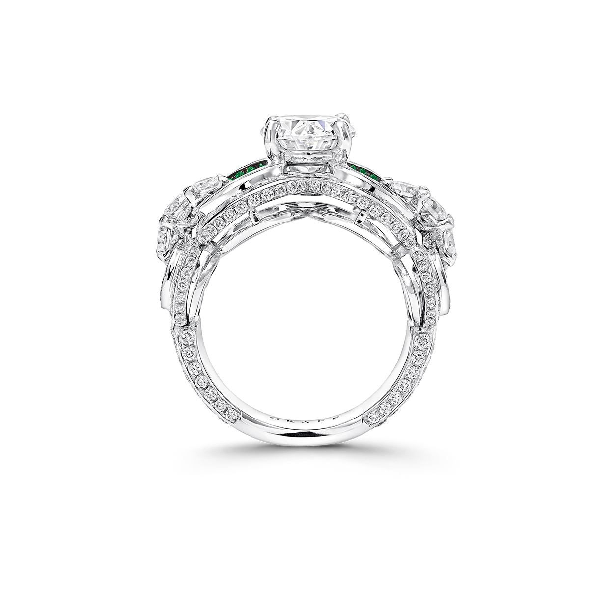 Image shows Graff White Diamond and Emerald Ring
