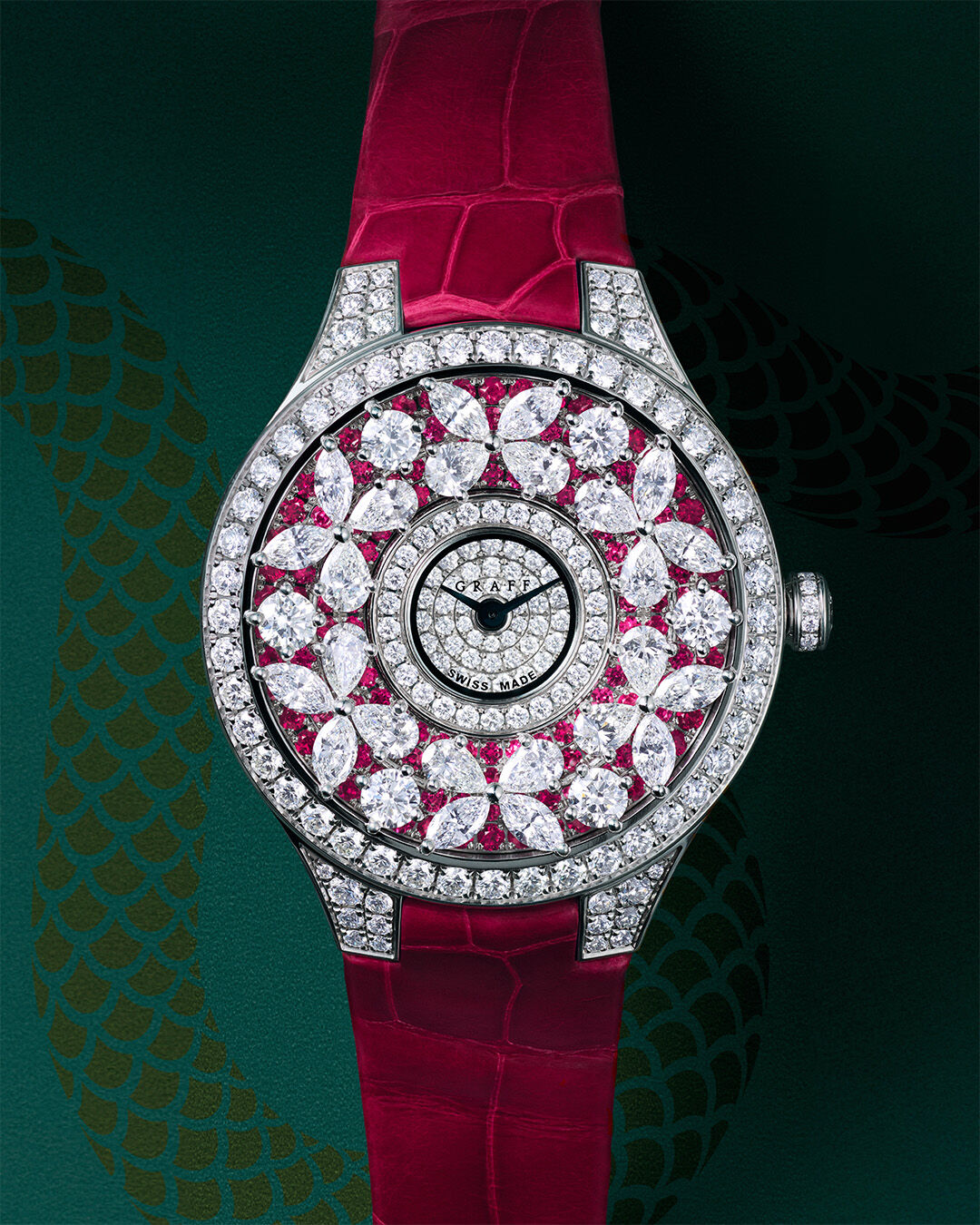 Image shows Graff Butterfly White Diamond and Ruby Watch