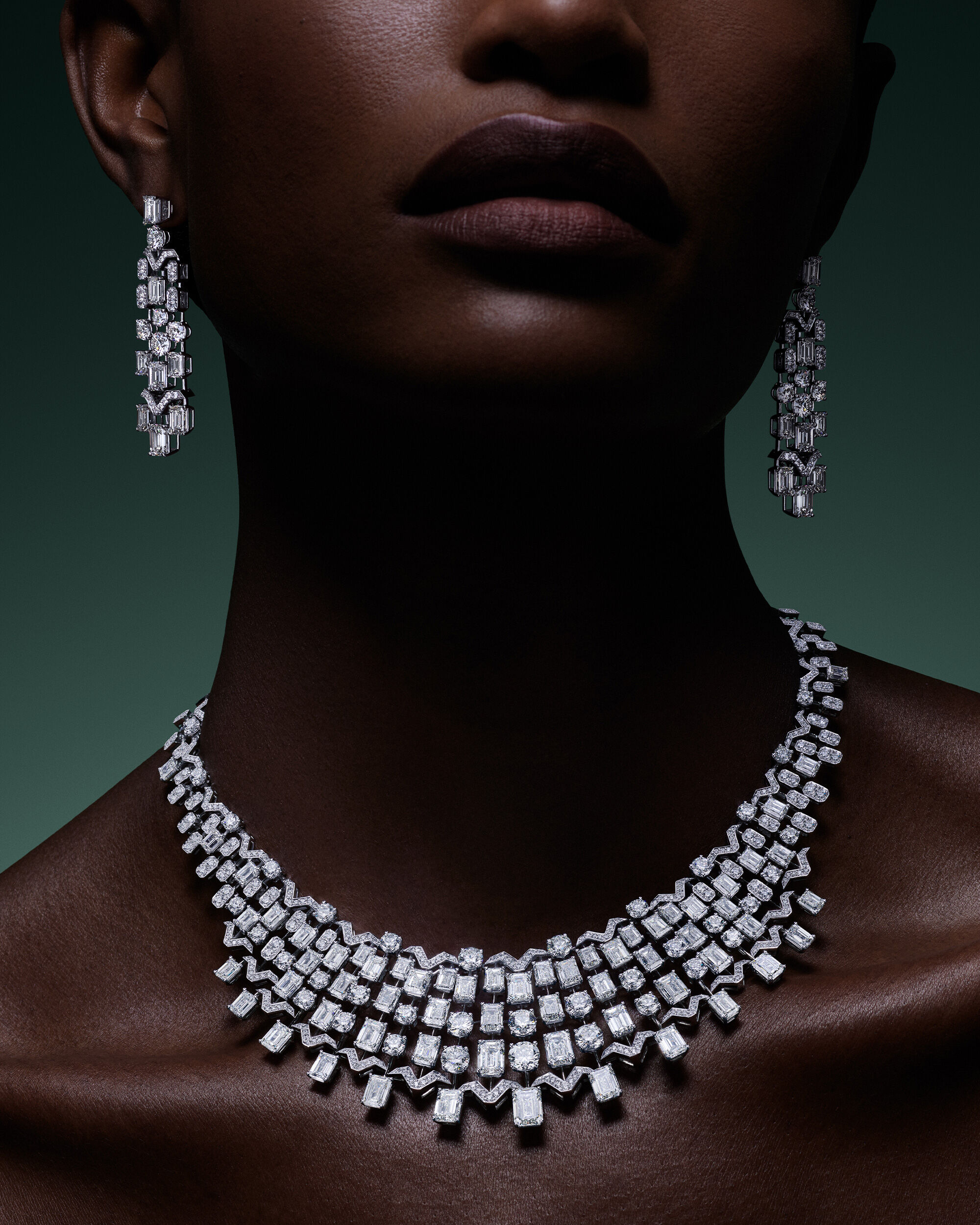 Video shows model wearing Graff Butterfly High Jewellery necklace and earrings