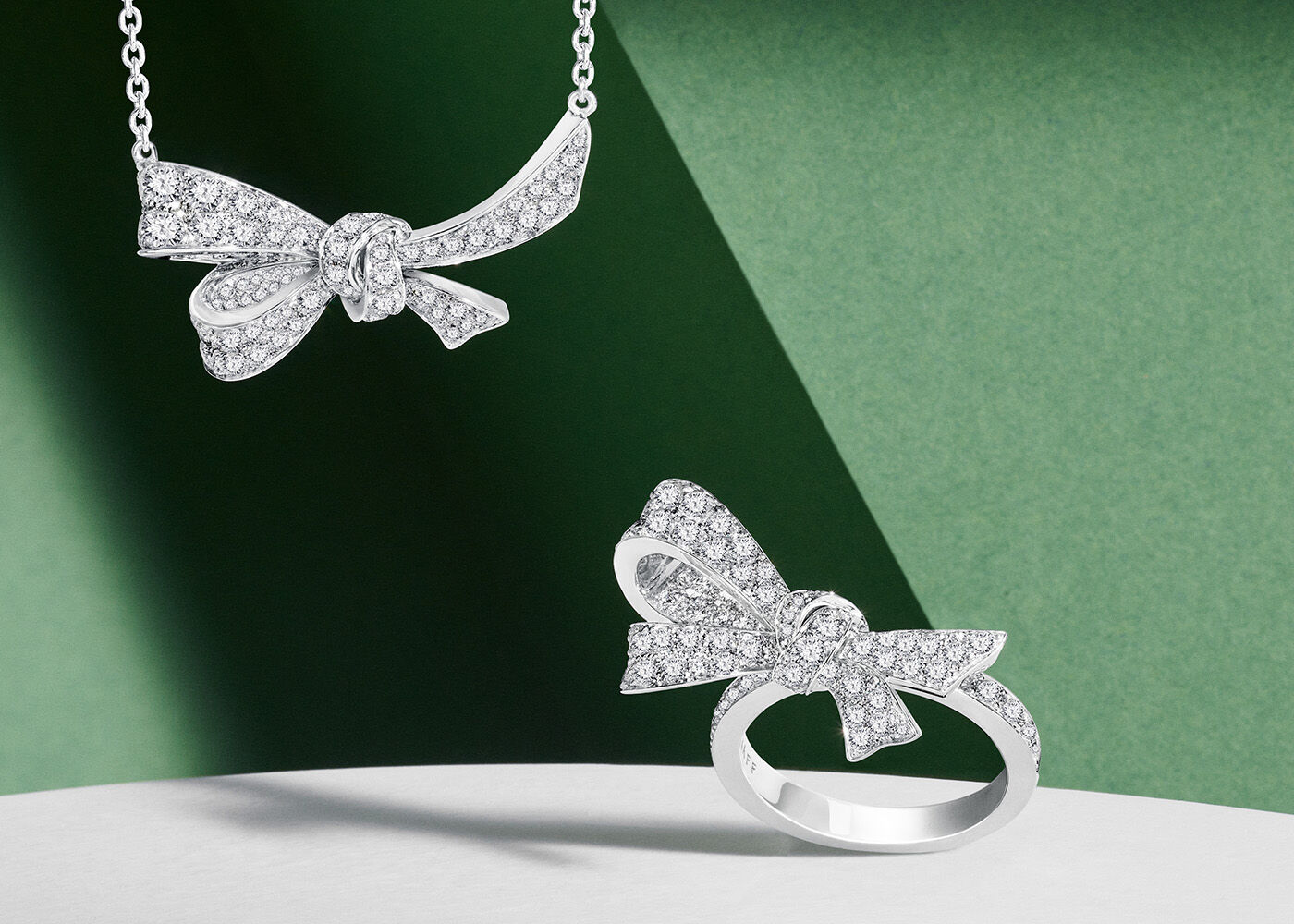 Image of Graff Tilda's Bow Necklace with White Diamond Pear Shape drop 