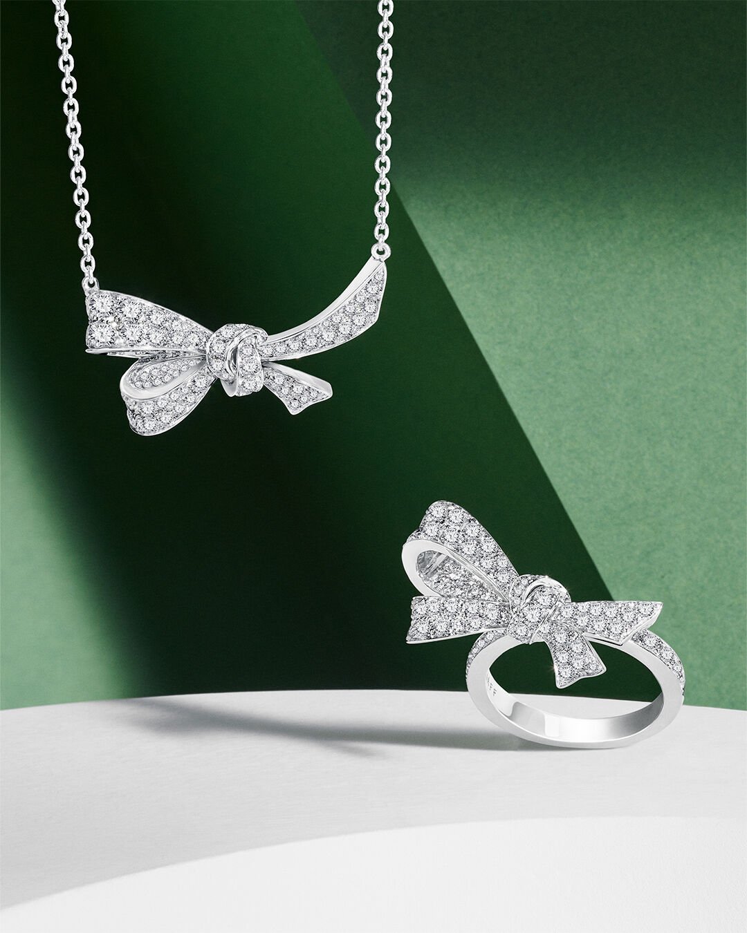Tilda's Bow - image shows Graff Tilda's Bow White Diamond necklace and ring 