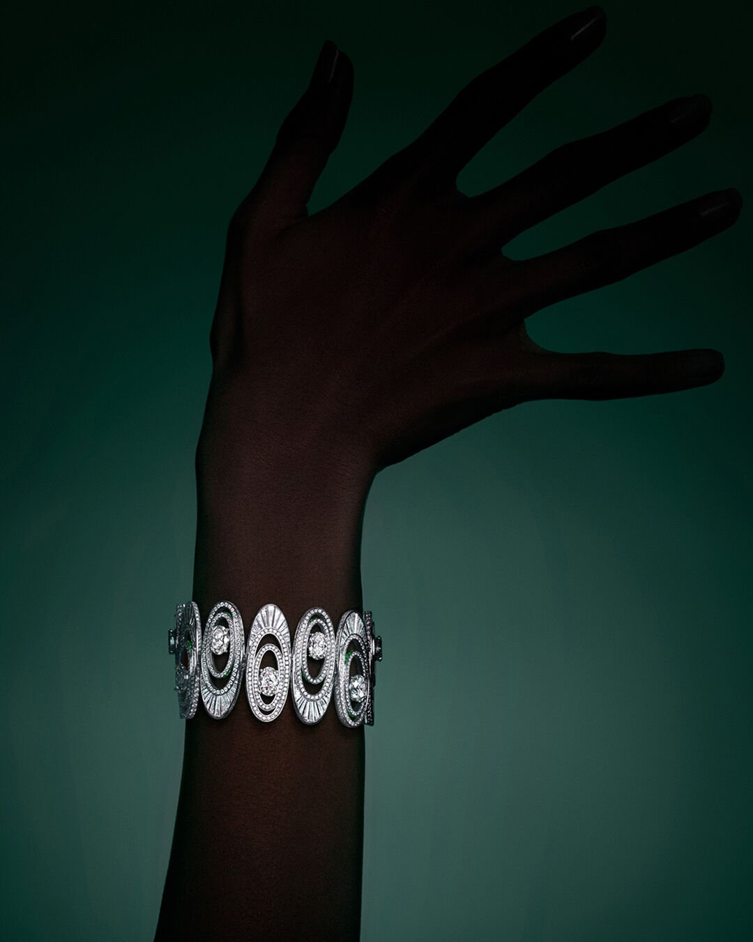 Image shows model wearing Graff 1963 White Diamond Earrings