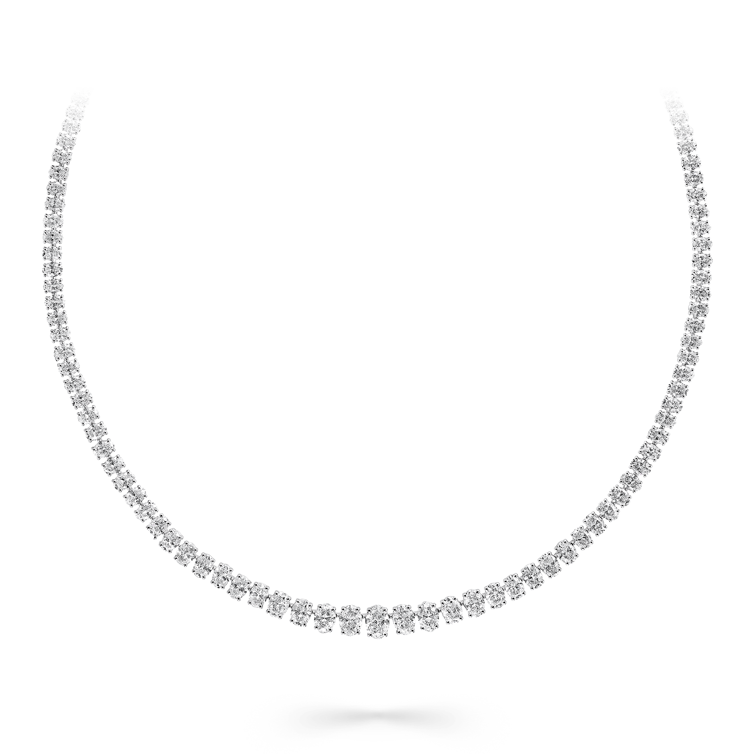 White Oval Diamond Graduated Line Necklace