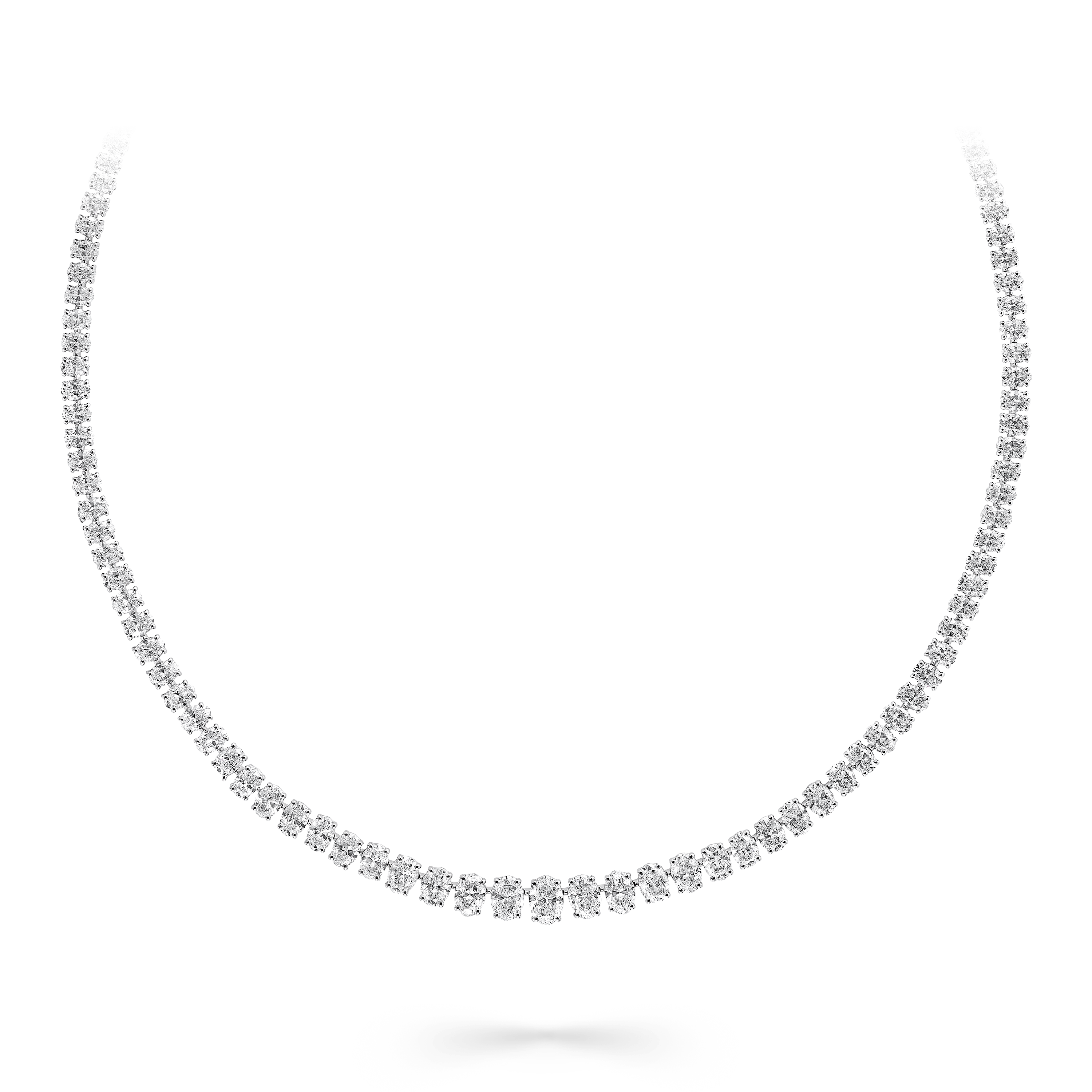 White Oval Diamond Graduated Line Necklace