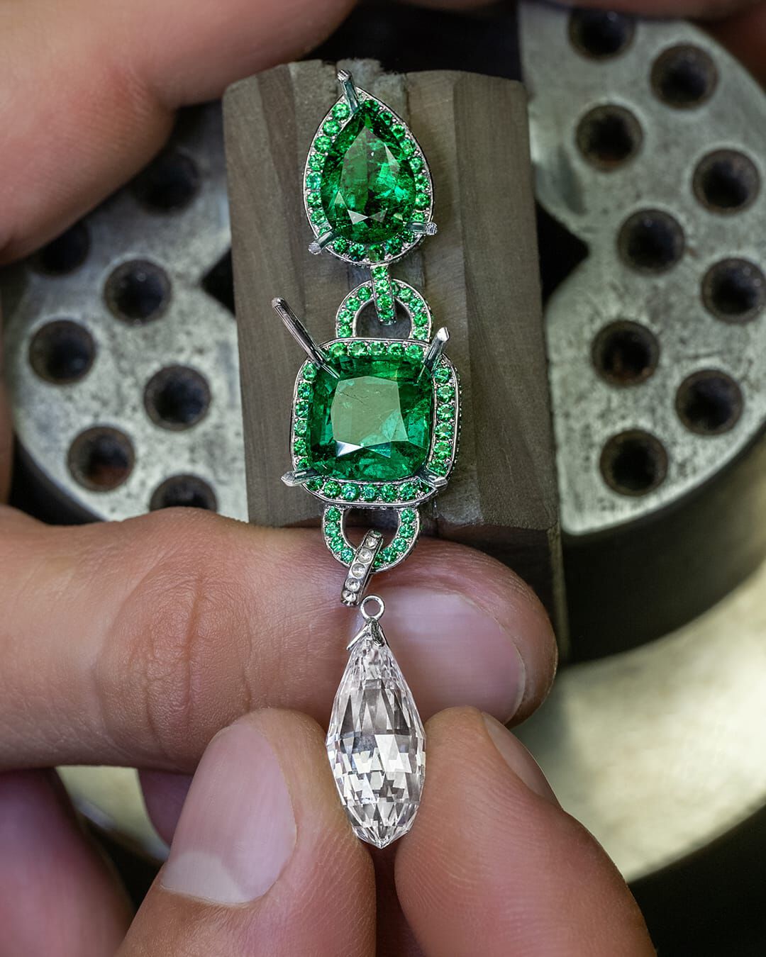 Image of Graff Emerald and White Diamond Solitaire ring