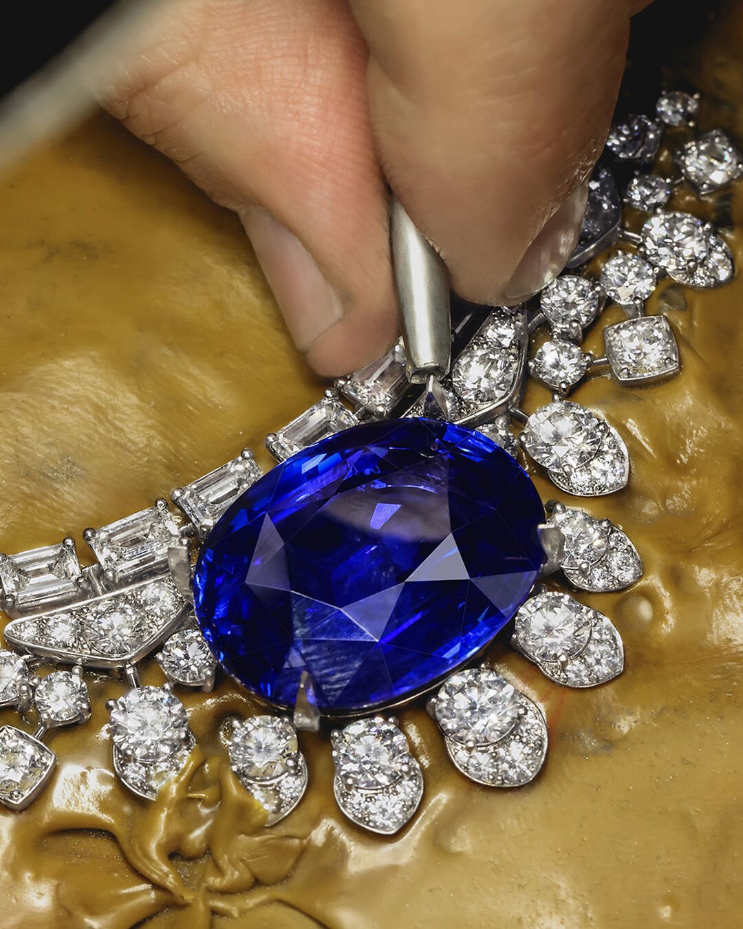 Image shows Graff Ruby High Jewellery necklace being created in Graff workshop