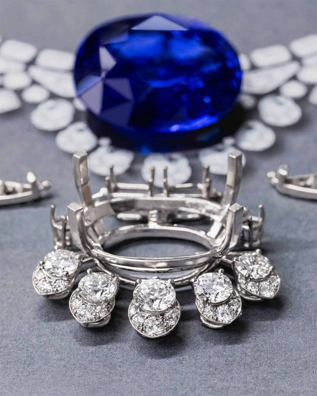 Image shows Graff Ruby High Jewellery necklace being created in Graff workshop