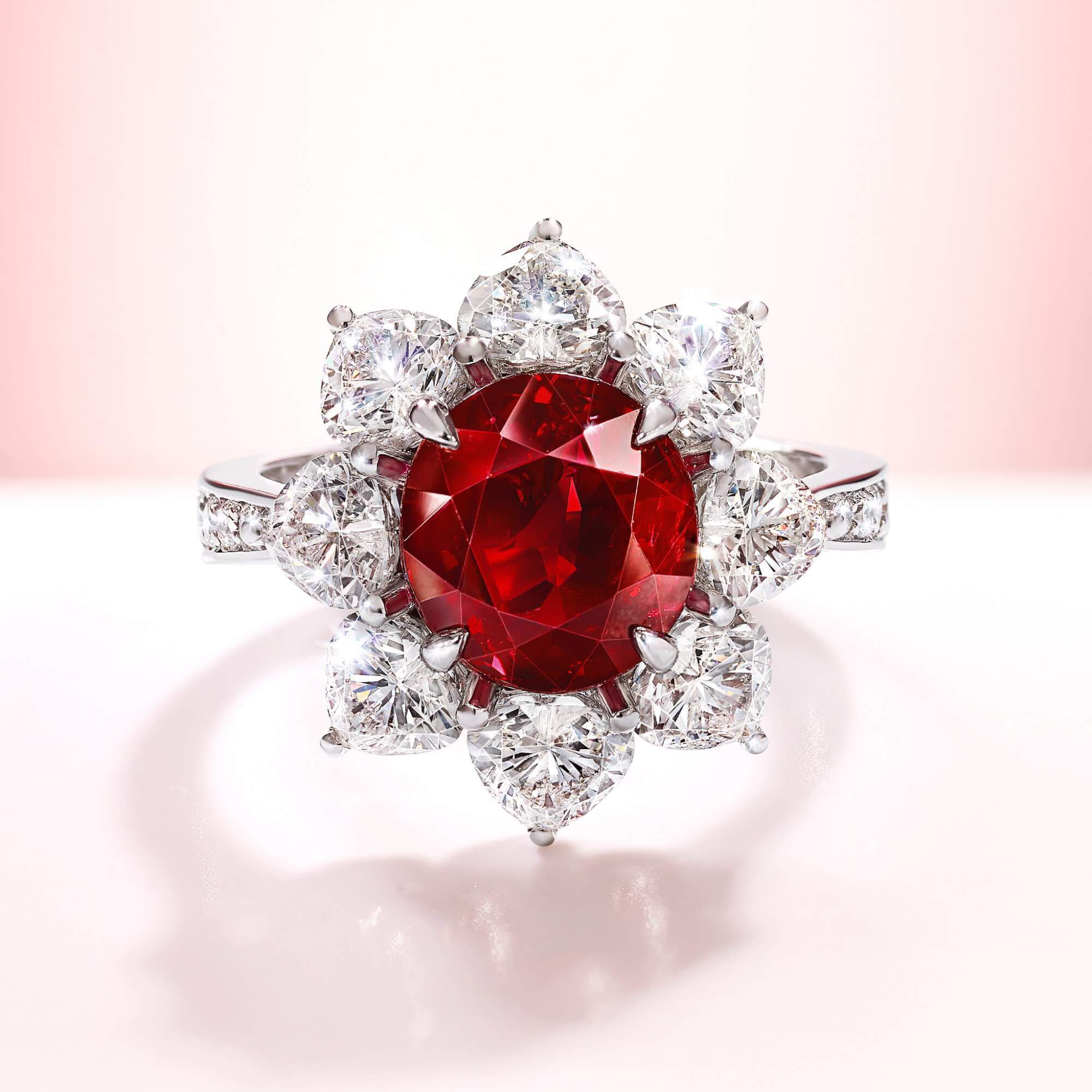 4 ct Oval Burmese Graff Ruby and diamond ring
