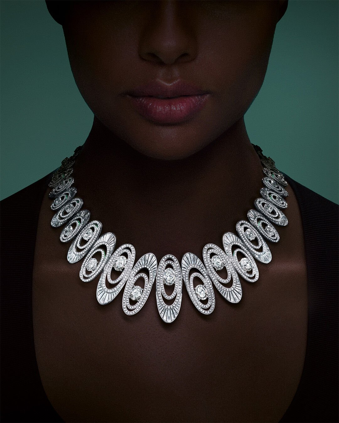 1963 - image shows model wearing Graff High Jewellery White Diamond '1963' necklace