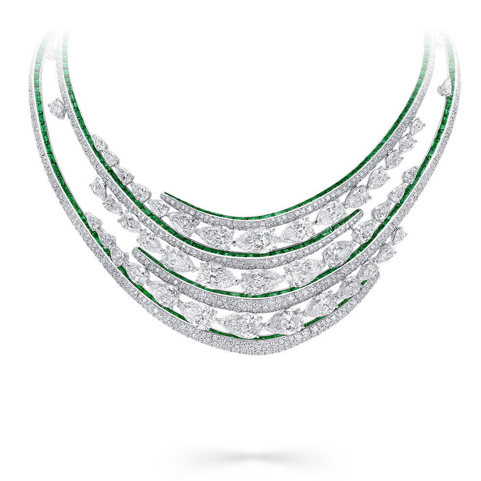 Image shows Graff White Diamond and Emerald High Jewellery necklace