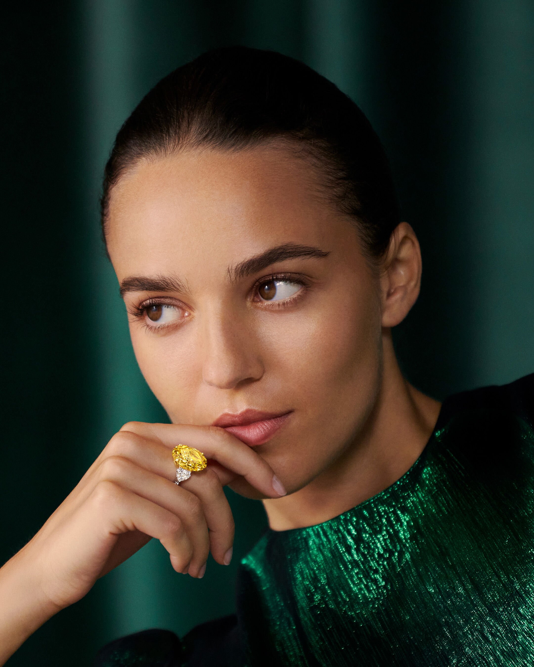 Eid Gifts - Image shows model wearing Laurence Graff Signature ring and bangles