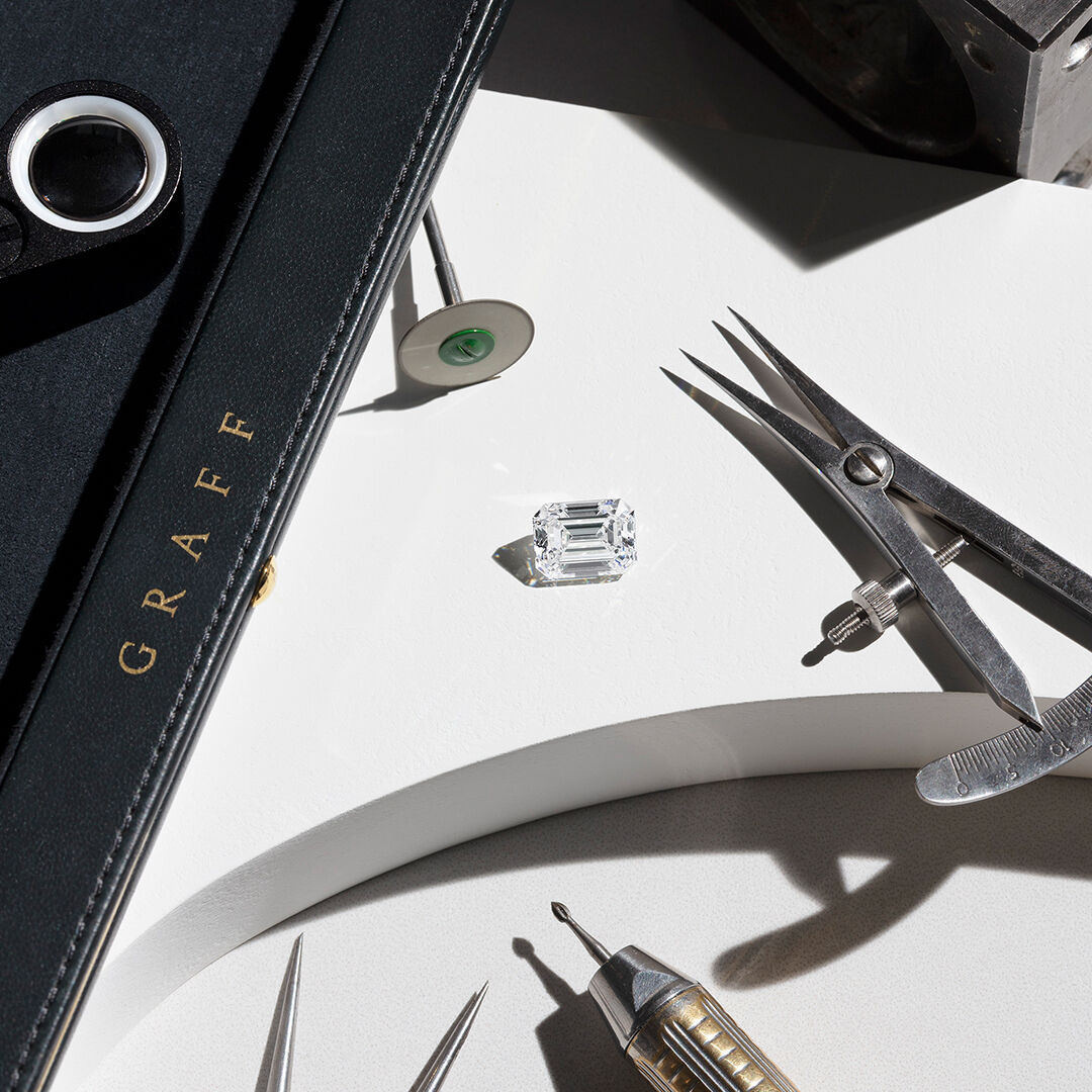 The Graff Difference - image shows loose Graff diamond and workshop tools