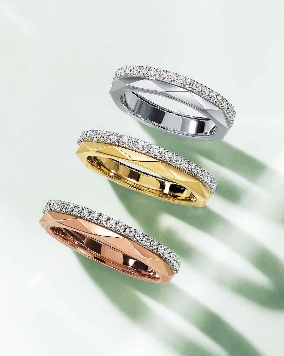 Image shows model wearing Laurence Graff Signature rings and bangles