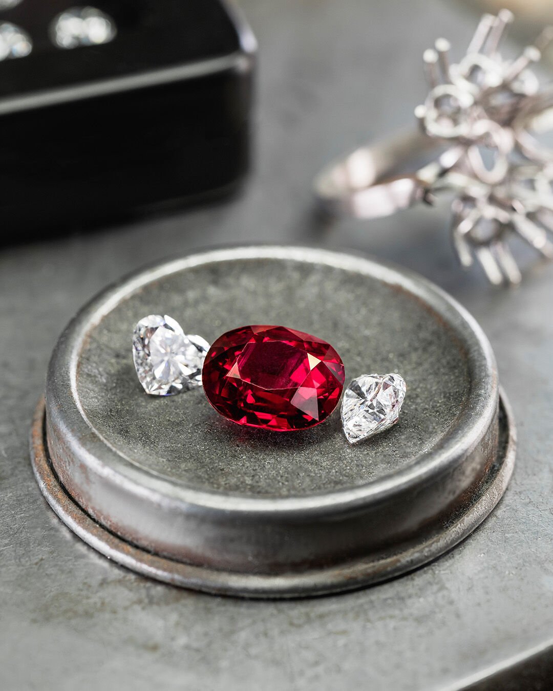 Unique Solitaires - loose stones Ruby solitaire ring in Graff workshop