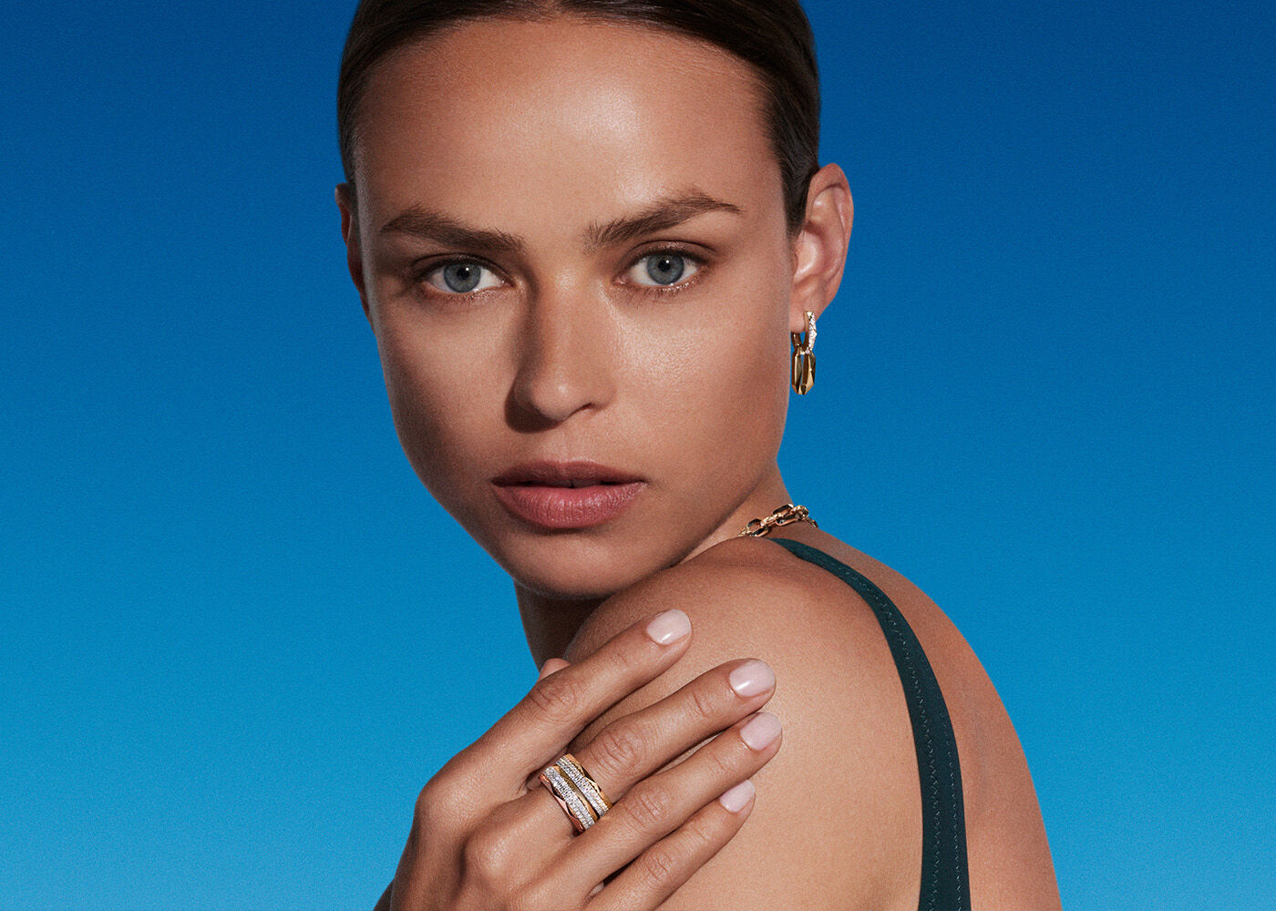 Model wears jewellery from the spiral collection