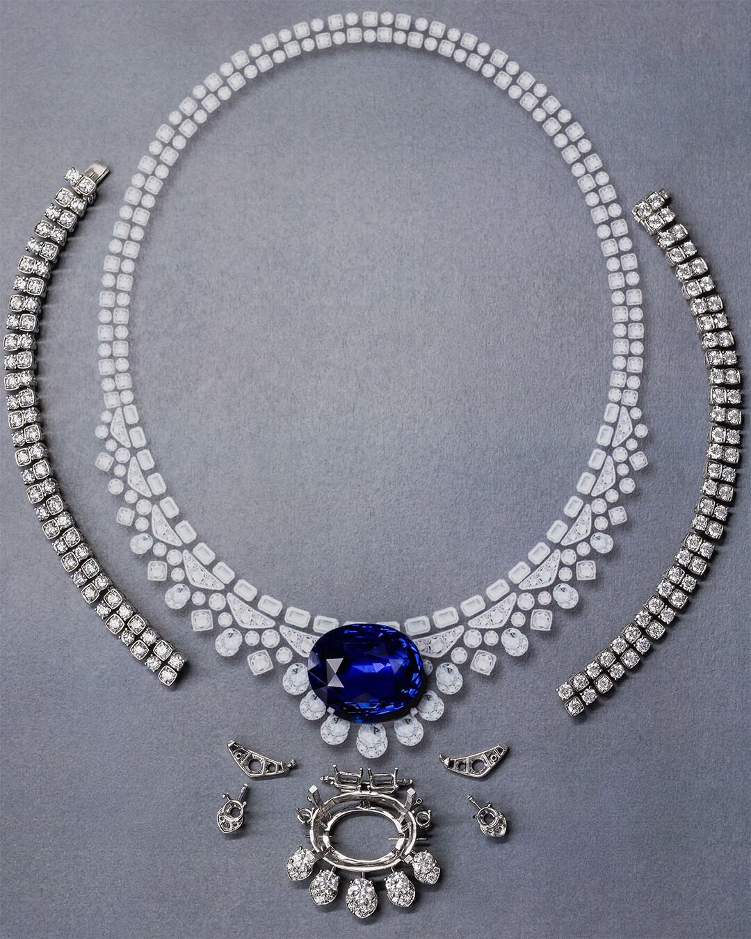 Image shows Graff Ruby High Jewellery necklace being created in Graff workshop