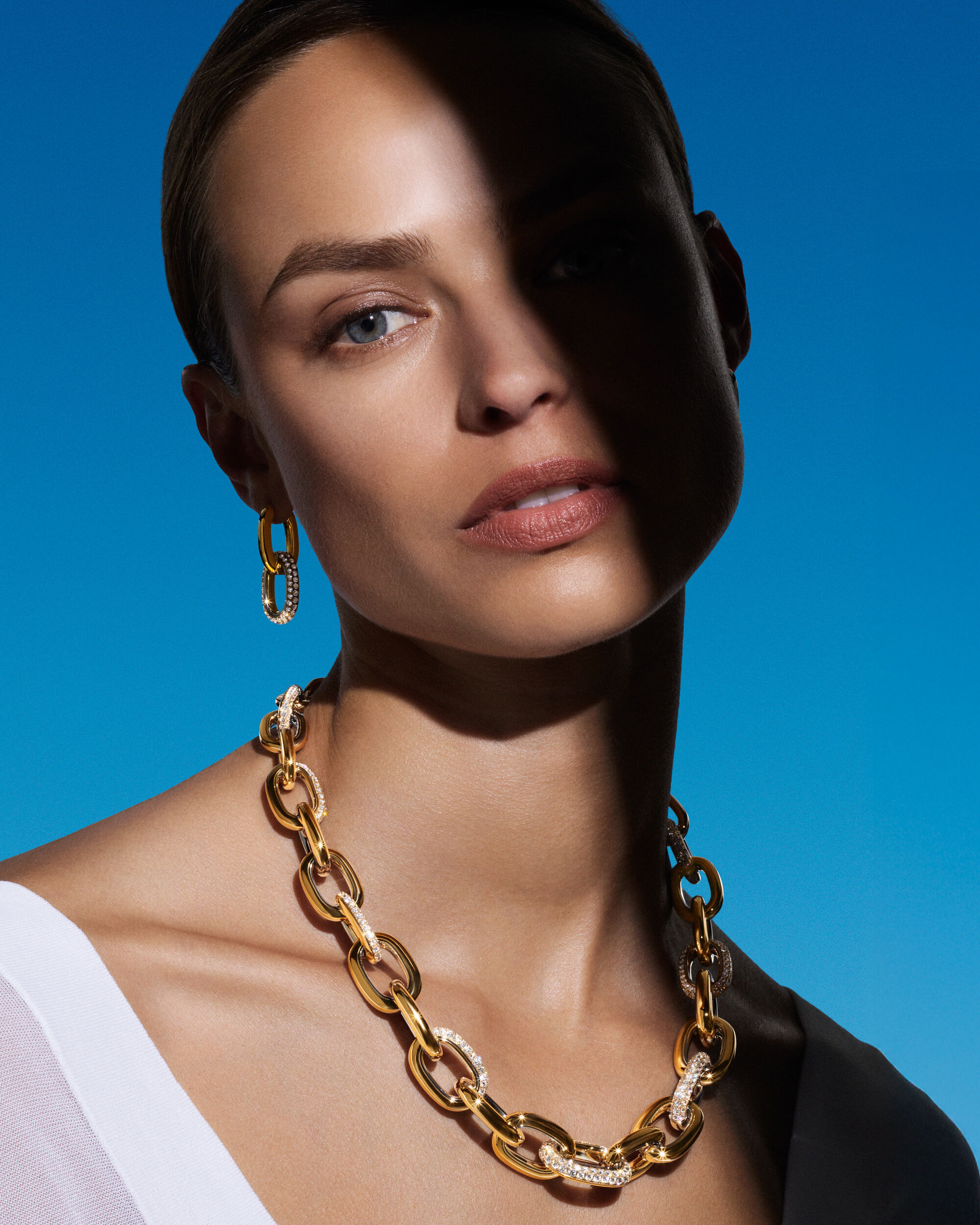 Endless Summer - image shows model wearing Graff Be Together Yellow Gold and Diamond Earrings and Necklace