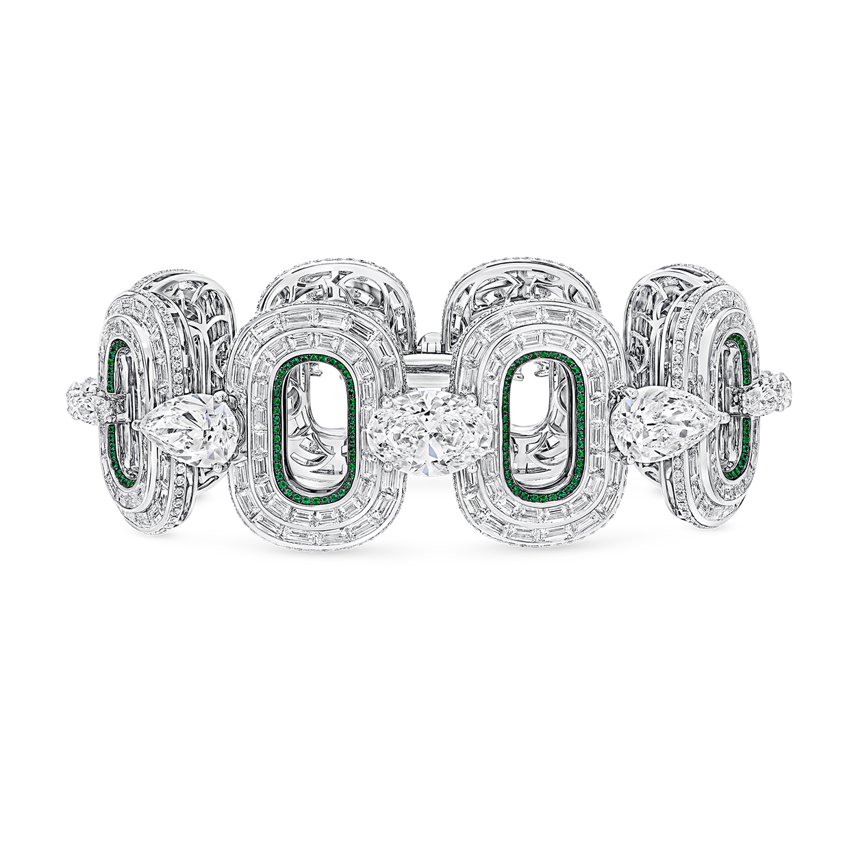 Image shows Graff White Diamond and Emerald Bracelet