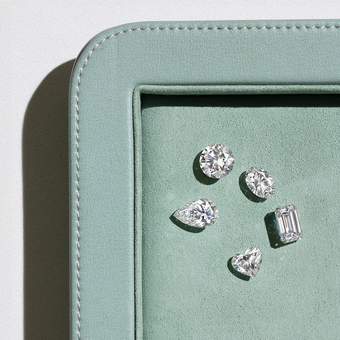 A Guide to Diamond Cuts and Shapes - image shows loose Graff diamond of different cuts and shapes