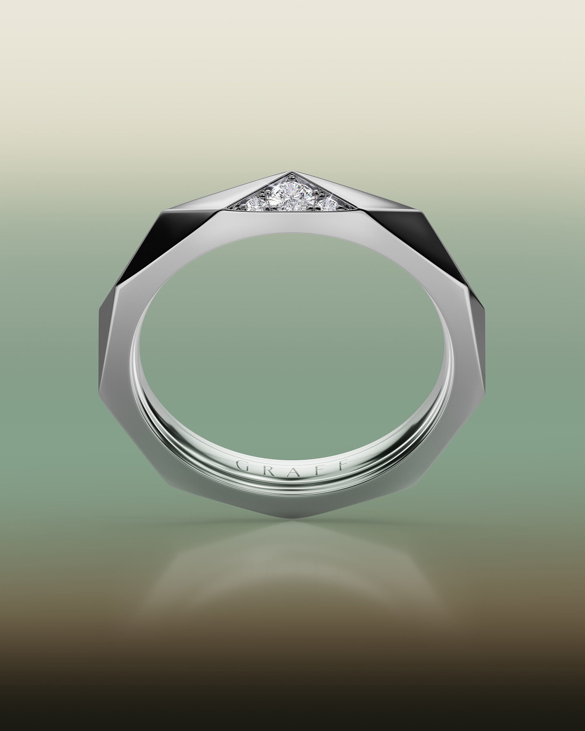 Image shows Laurence Graff Signature single facet ring in white gold