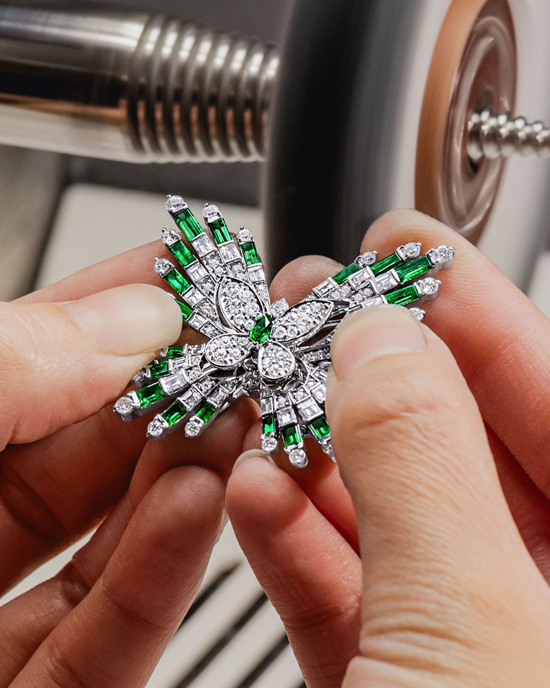Image shows Graff Butterfly brooch being created in Graff Workshop