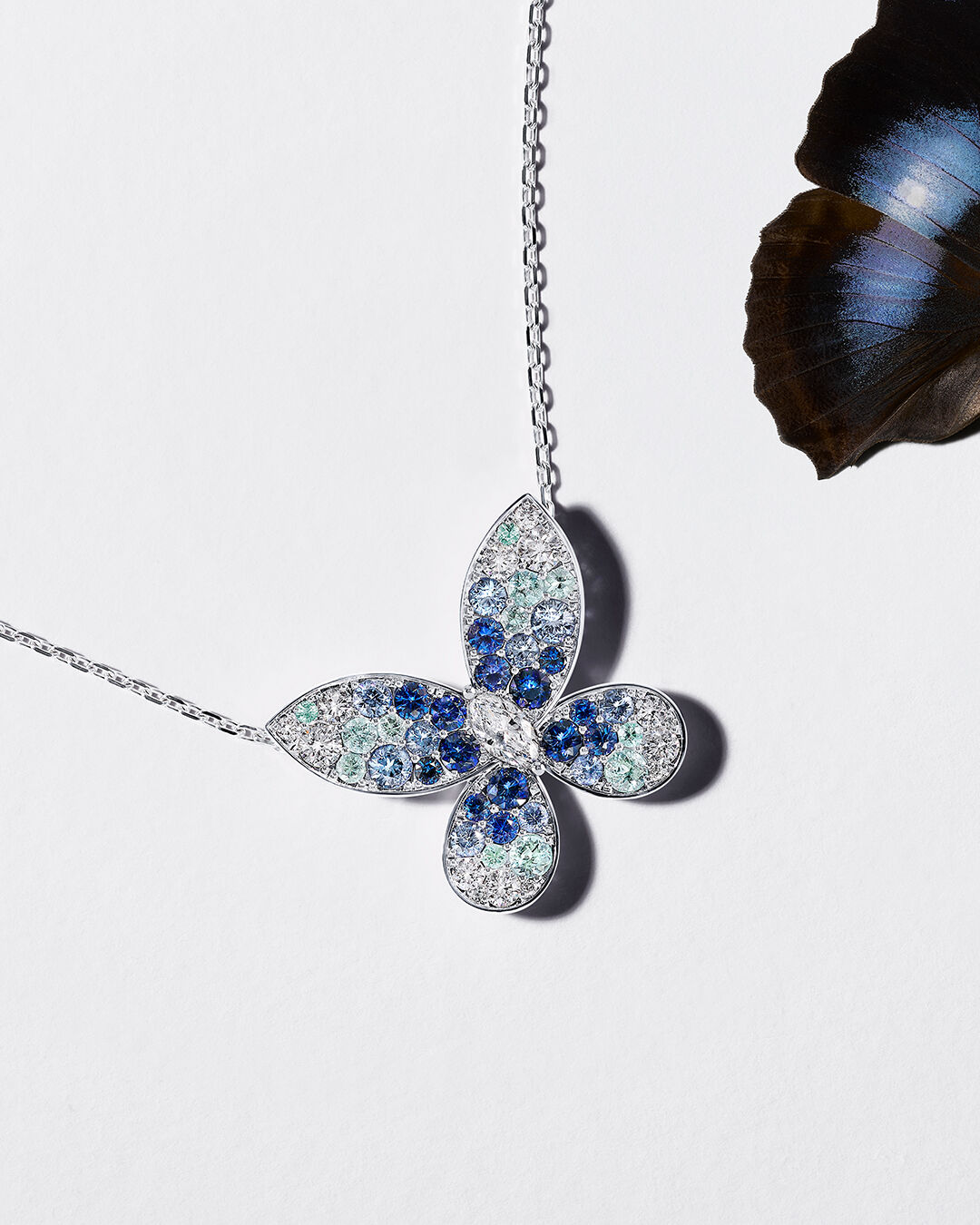Gifts for her - image shows Graff Butterfly blue sapphire and tourmaline necklace 