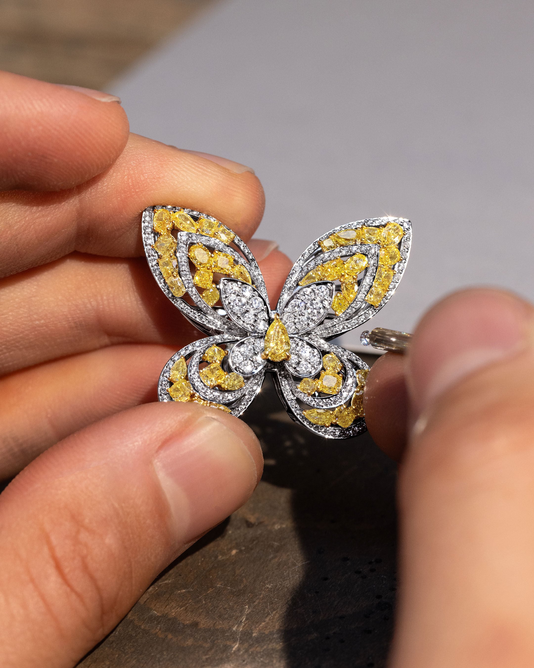 Image shows creation of Graff Butterfly Freya Brooch