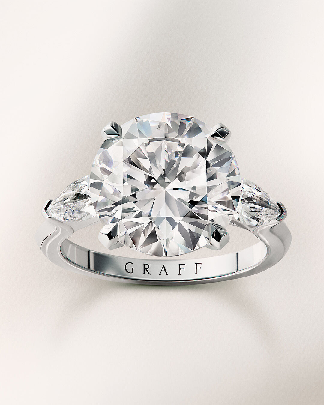 Image shows Graff Round Brilliant Diamond engagement ring.