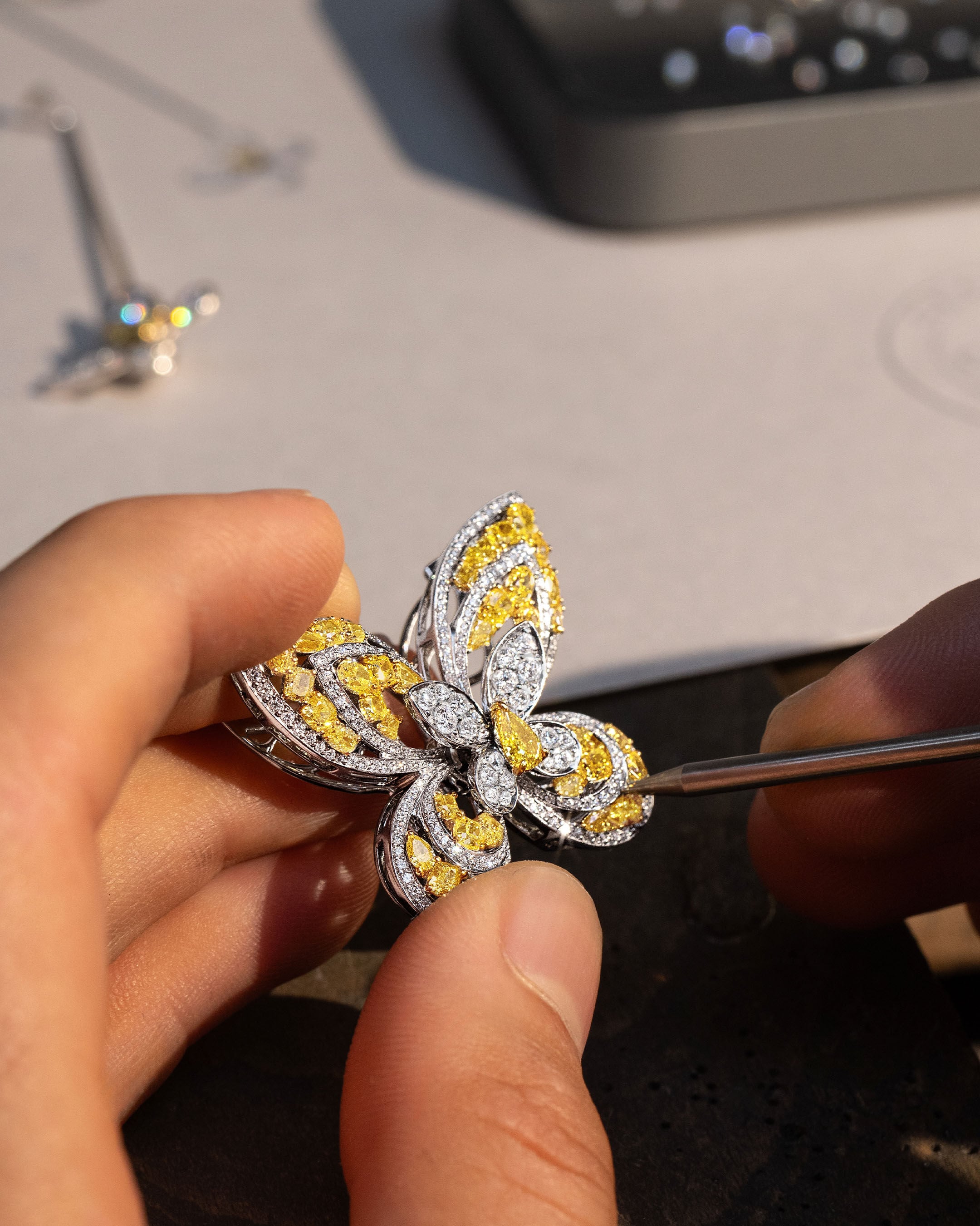 Image shows creation of Graff Butterfly Freya Brooch