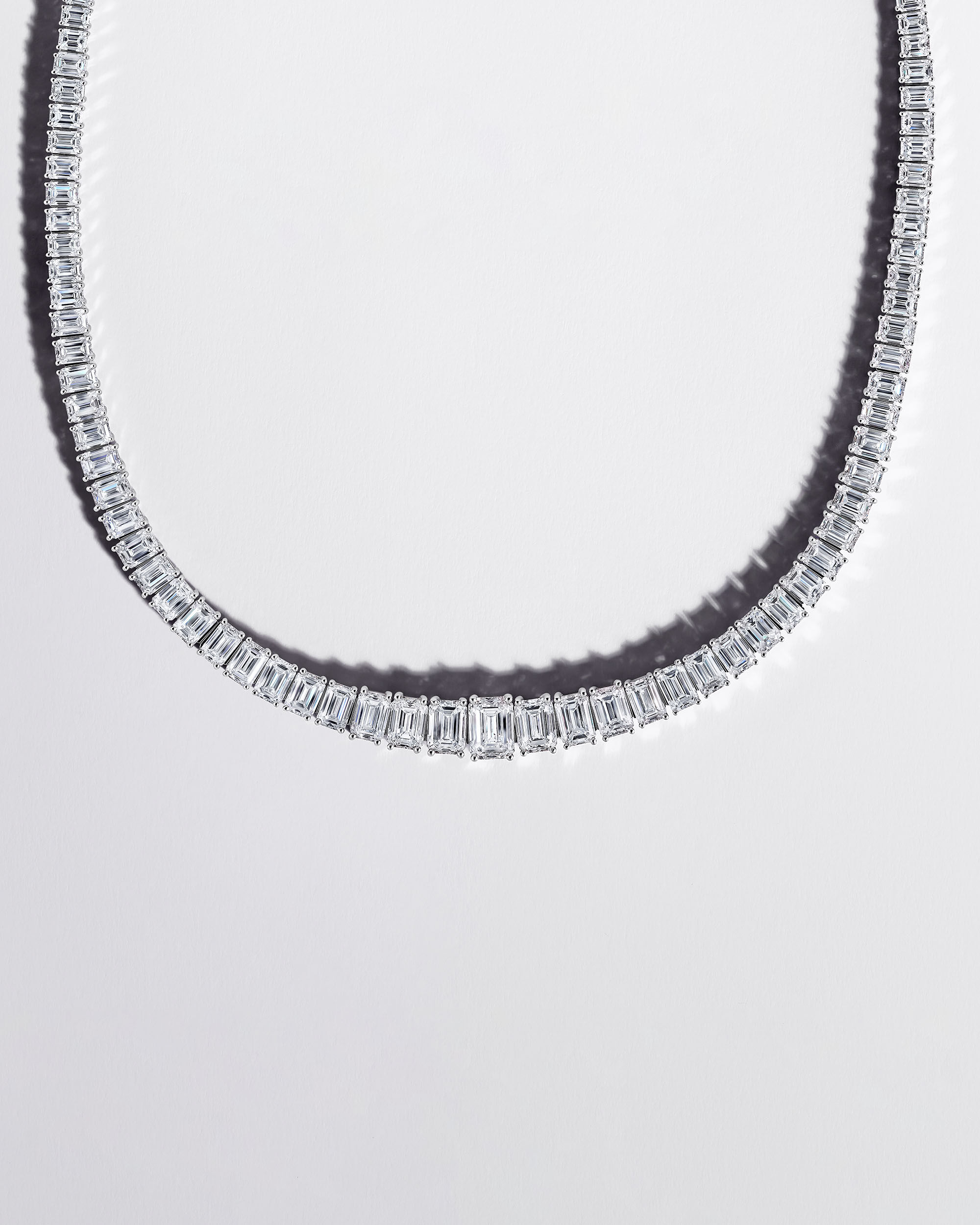 Image shows Graff Emerald Cut Diamond line necklace
