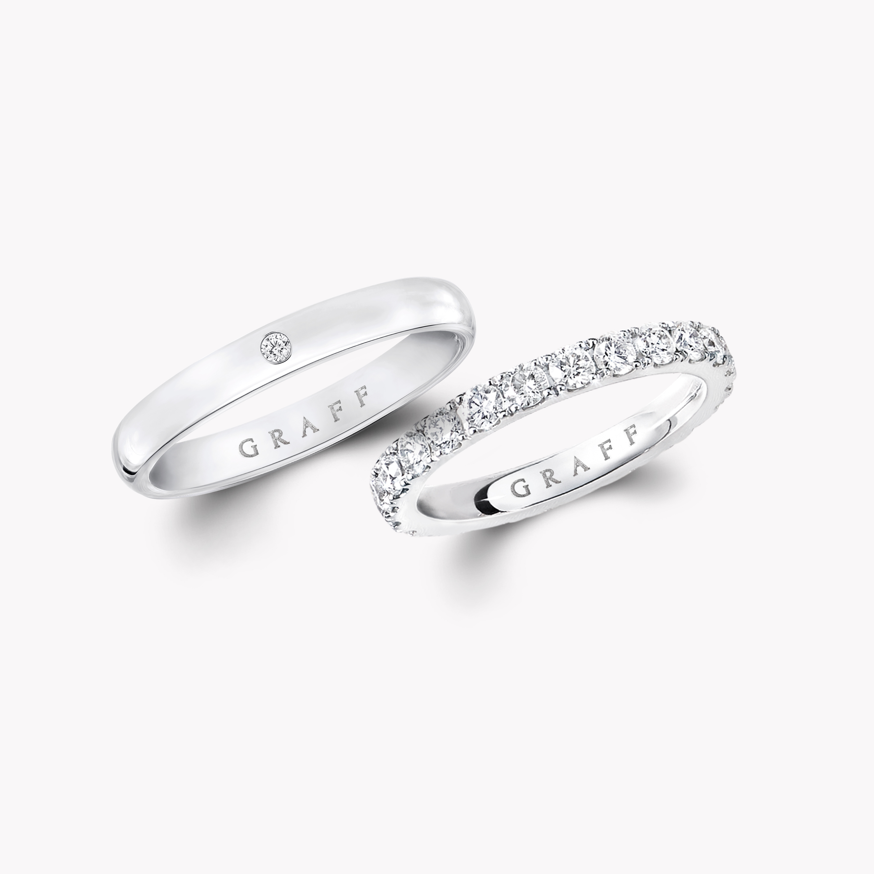 D Shape and Round Diamond Wedding Band Set